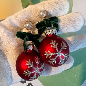 BaubleBar Christmas Velvet Ribbon Bow ornament Dangle Earrings NEW